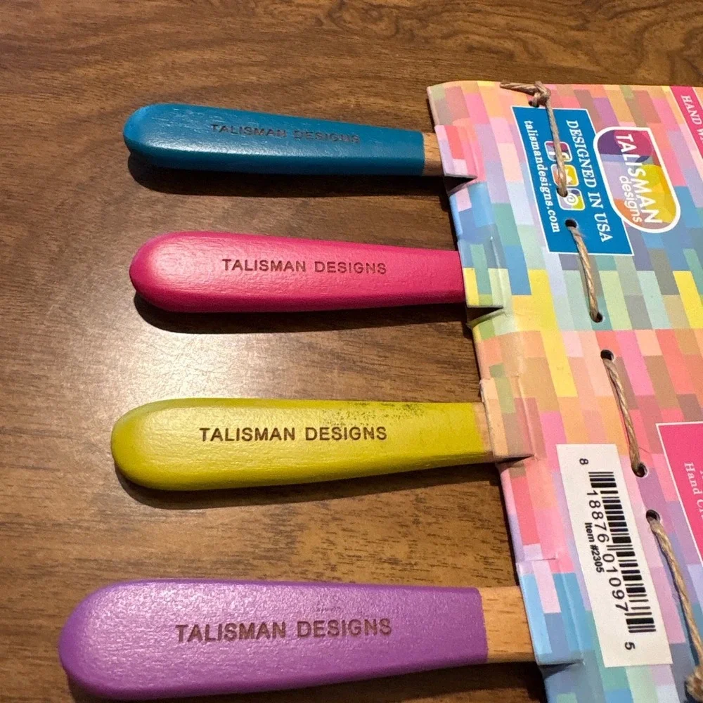 Talisman Designs Beechwood‎ Spreaders, Set of 4, Etched Wooden Knife Utensils